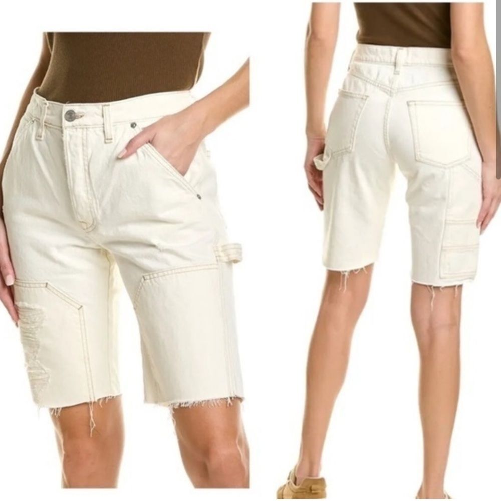 Nwt Frame Denim Le Slouch Off White Rips Bermuda Utility Shorts
